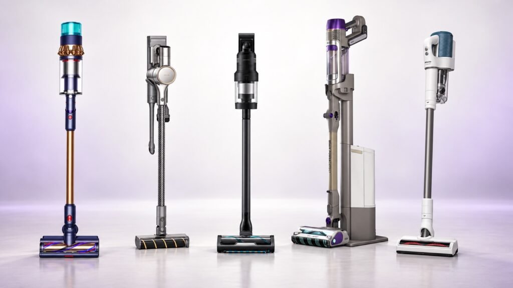 Dyson, Dreame, Samsung, Shark ir Miele dulkių siurbliai šluotos – 2026 m. modelių palyginimas
