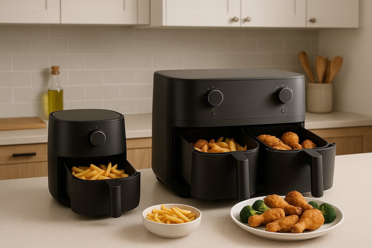 Skirtingo dydžio karšto oro gruzdintuvės palyginimas pagal talpą