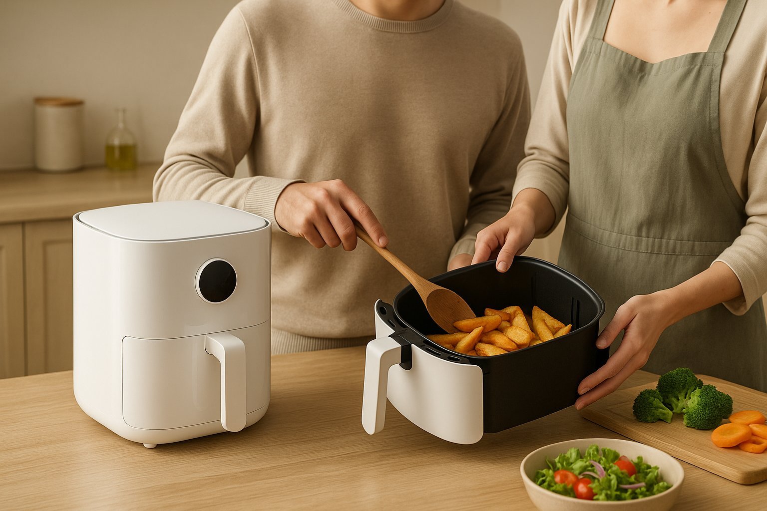 Mažesnė Xiaomi karšto oro gruzdintuvė naudojama kasdienėje virtuvėje