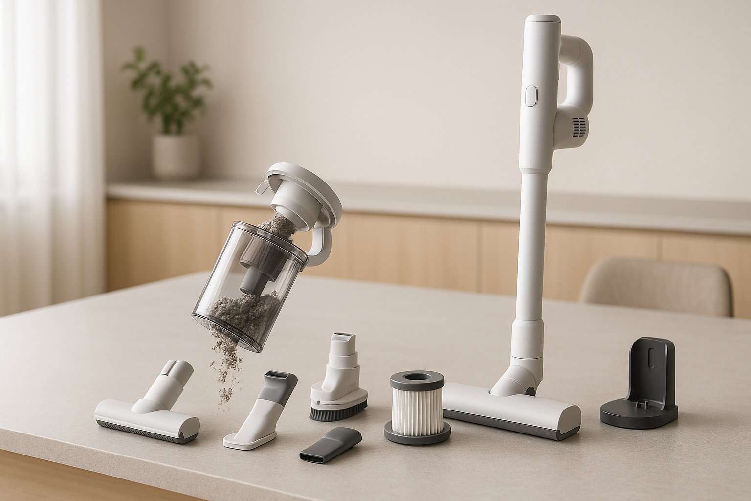 Dyson siurblys-šluota su dulkių talpa, filtru, antgaliais ir įkrovimo stotele