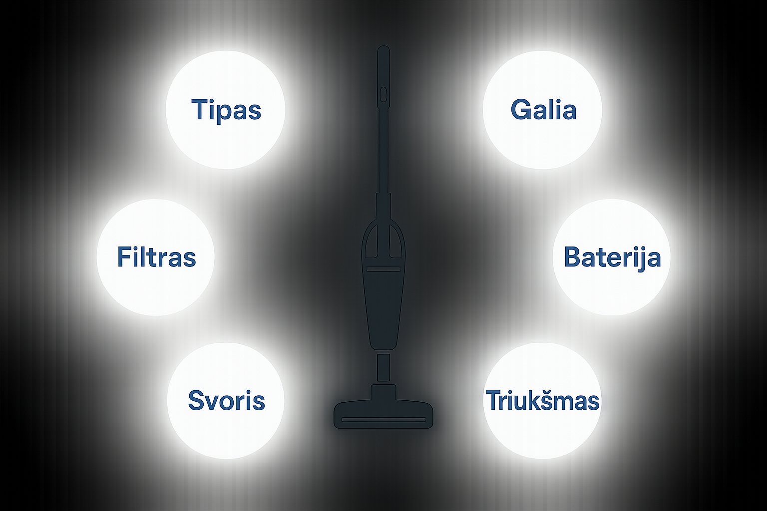 Infografika su svarbiausiais dulkių siurblio-šluotos pasirinkimo kriterijais